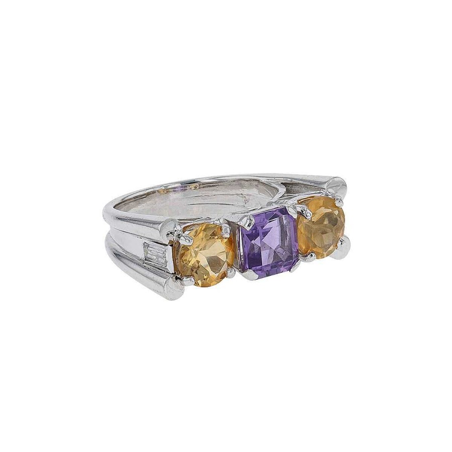 Bagues Mikaël Dan | Bague Platine, Amethyste Et Citrines